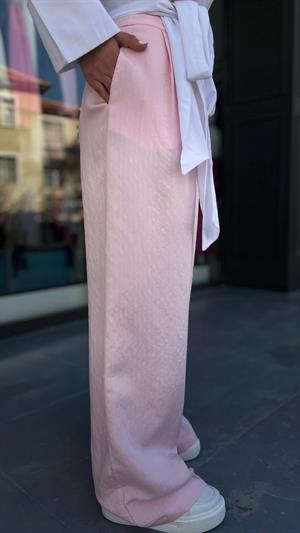 Pembe Kendinden Çizgili Palazzo Pantolon