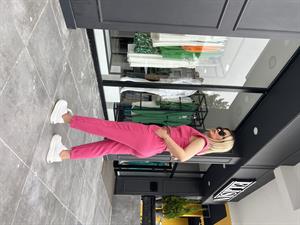 Pink Imported Linen Vest Set with Self-Belt