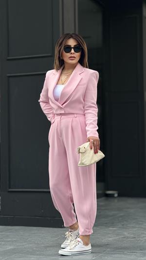 Pembe Paça Düğmeli Pantolon 