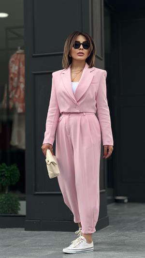 Pembe Paça Düğmeli Pantolon 