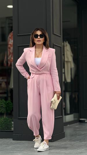 Pembe Paça Düğmeli Pantolon 