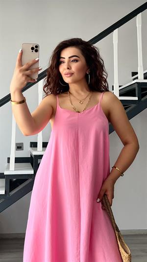 Pembe Premium Askılı Elbise