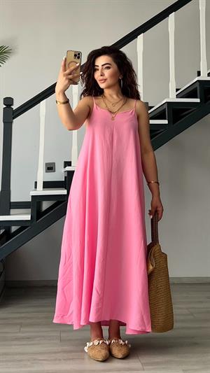 Pembe Premium Askılı Elbise