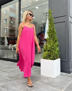 Pembe Tensel Kumaş Askılı Elbise 