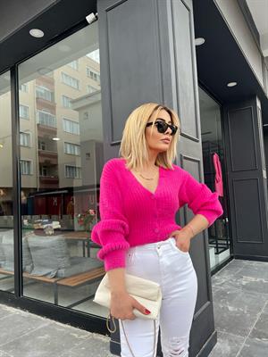 Pink V-Neck Fluffy Cardigan