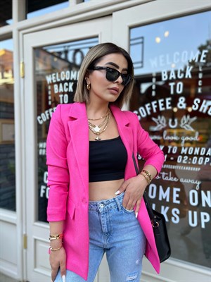 Pembe Yün Efekt Blazer Ceket 