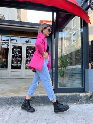 Pembe Yün Efekt Blazer Ceket 