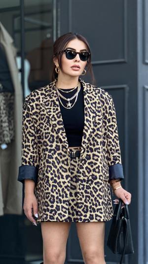 Premium Leopar Ceket - Şort Etek Takım 