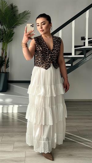 Premium Leopar Desen Düğmeli Yelek