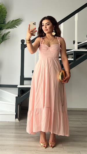 Pudra Pembe Marka Model Astarlı Fırfırlı Elbise
