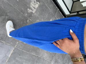 Saks Mavi Beli Lastikli Piliseli Müslin Pantolon
