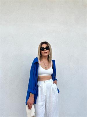 Saks Mavi Oversize Tensel Gömlek