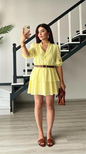Yellow Skirt with Layered Belt Dress