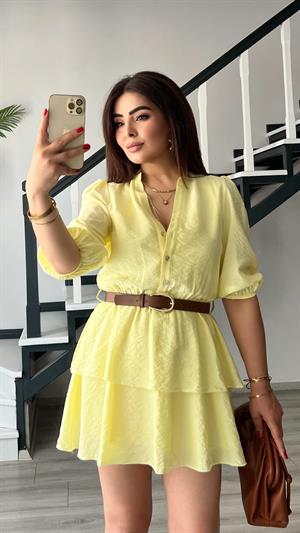 Yellow Skirt with Layered Belt Dress