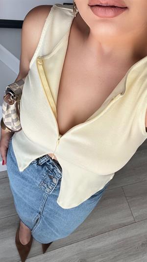 Sarı Fermuar Detaylı Bluz