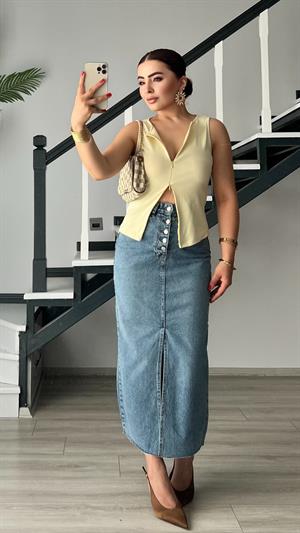 Sarı Fermuar Detaylı Bluz