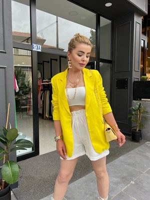 Sarı Keten Blazer Ceket