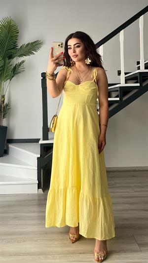 Sarı Marka Model Fırfırlı Astarlı Elbise