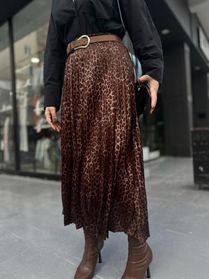 Satin Leopard Print Pleated Skirt
