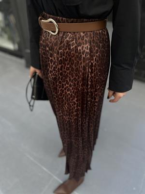 Satin Leopard Print Pleated Skirt