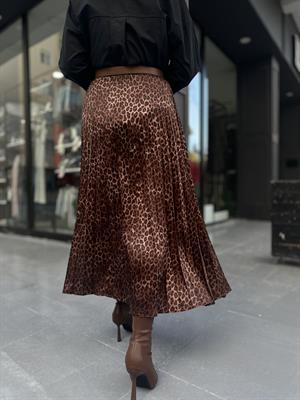 Satin Leopard Print Pleated Skirt