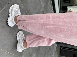 Şeker Pembe Ham Keten Paça Düğmeli Pantolon