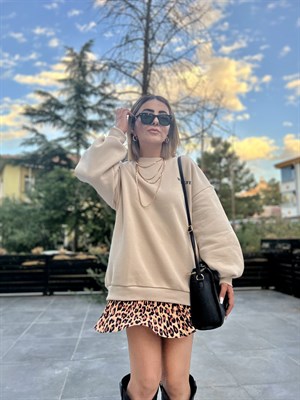 Sırt Leopar Nakışlı Sweat