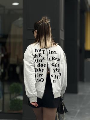Sırtı Fermuarlı Yazılı Sweatshirt