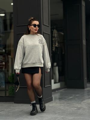Sırtı Fermuarlı Yazılı Sweatshirt