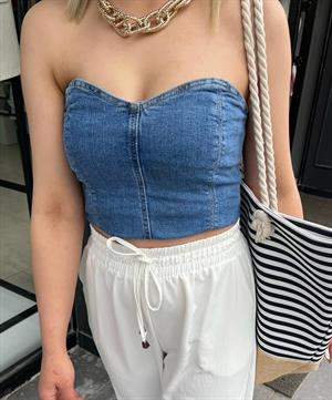 Sırtı Lastikli Denim Büstiyer