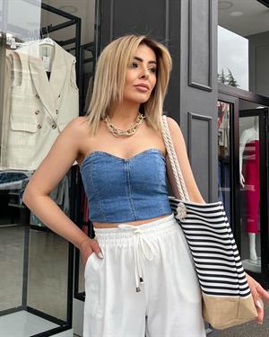 Sırtı Lastikli Denim Büstiyer