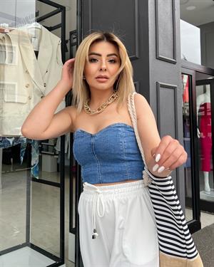 Sırtı Lastikli Denim Büstiyer