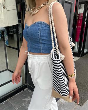 Sırtı Lastikli Denim Büstiyer