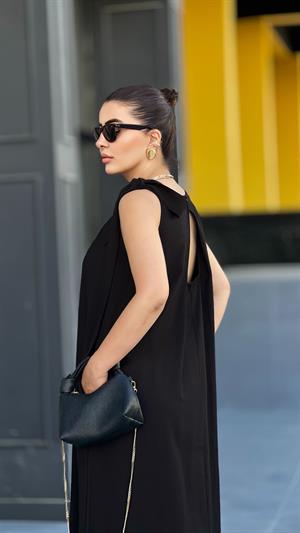 Black 100% Cotton Shoulder Tie Dress