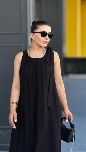 Black 100% Cotton Shoulder Tie Dress