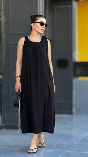Black 100% Cotton Shoulder Tie Dress
