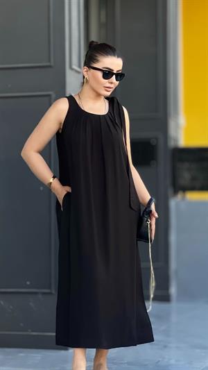 Black 100% Cotton Shoulder Tie Dress