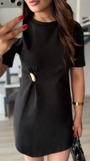 Black Asymmetric Mini Dress with Accessory Detail