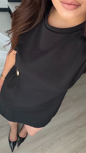 Black Asymmetric Mini Dress with Accessory Detail