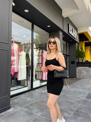 Siyah Askılı Mini Elbise 