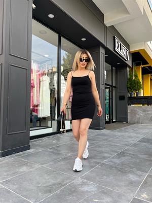 Siyah Askılı Mini Elbise 