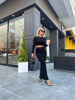 Siyah Astarlı Maxi Etek 