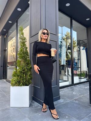Siyah Astarlı Maxi Etek 