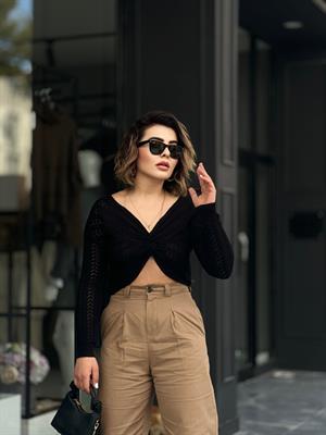 Black Gathered Detail Blouse