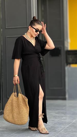 Black Maxi Dress with Double Waist Tie