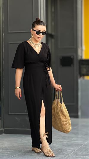 Black Maxi Dress with Double Waist Tie