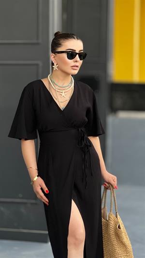 Black Maxi Dress with Double Waist Tie