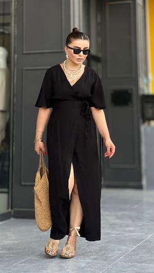 Black Maxi Dress with Double Waist Tie