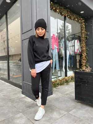 Oysho Black Stand-Up Collar Textured Tracksuit