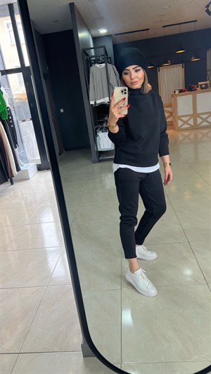 Oysho Black Stand-Up Collar Textured Tracksuit